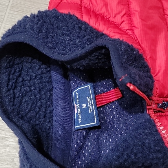 Vineyard Vines Mens Quilted Sherpa Vest Navy & Red Size Medium - Picture 4 of 10